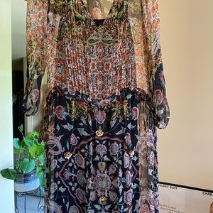 multi-colored patterned dress with rhinestones